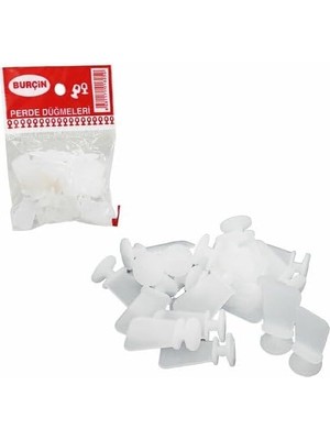 Perde Düğmesi, Makine Dikmeli, 20 Adet, Beyaz, Plastik, Perde Aksesuarı
