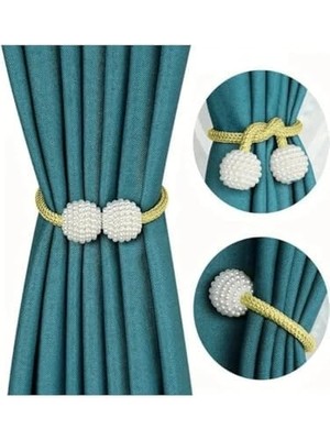 Manyetik Perde Klipleri Iç Dekorasyon Inci Topları Tokaları 2 Adet Perde Toplama Aparatı