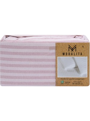 2 Adet Modalita Çizgili Saten Çarşaf Seti 160 x 200 + 30 cm