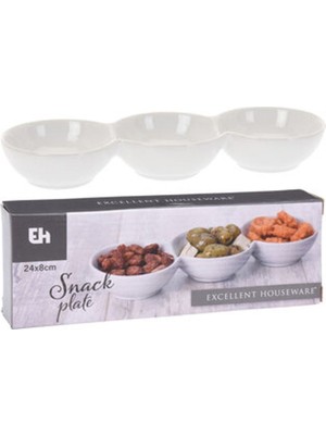 2 Adet Koopman Porselen 3 Bölmeli Sunum Tabak 24 x 8 cm