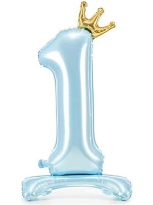 Ayaklı ve Kral Taç'lı Rakam Folyo Balon 34 Inç 76 cm (Bebe Mavisi, 1)