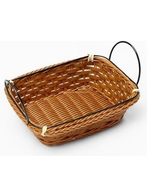 Ekmek Sepeti 21X17X7 Cm, Hasır Görünümlü Plastik, Metal Saplı, Kahvaltı ve Sunum Için Modern Tasarım, Bulaşık Makinesinde Yıkanabilir, Çok Amaçlı Sofra Servis Sepeti
