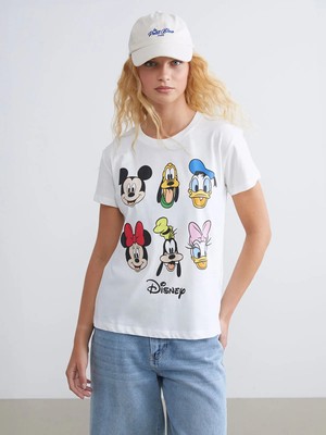Lc Waikiki Yeni Sezon Bisiklet Yaka Mickey ve Arkadaşları Baskılı Kadın Tişört
