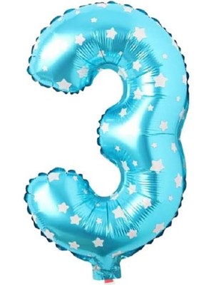 3 Rakamlı 16 Inç Mavi Yıldızlı Folyo Balon 36 cm (Mavi)