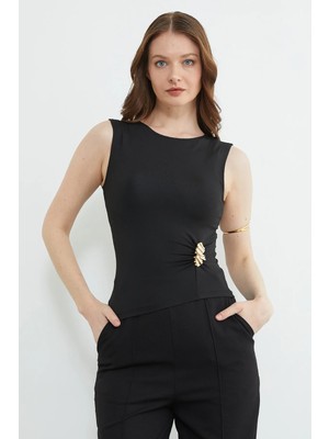 FullaModa Toka Detaylı Bisiklet Yaka Bluz