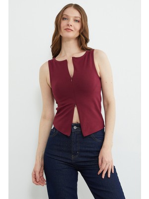 FullaModa Basic Çift Fermuarlı Bluz