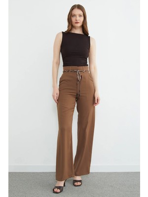 FullaModa Kemer Detaylı Yüksek Bel Palazzo Pantolon