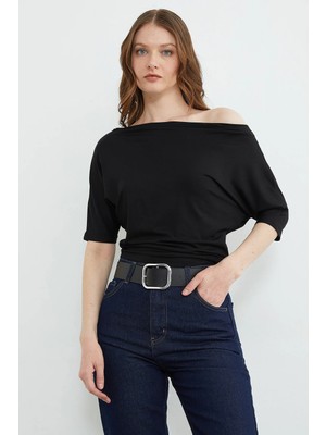 FullaModa Yarasa Kol Kayık Yaka Bluz