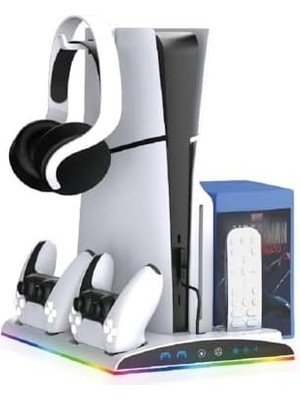 TP5-3570 Ps5 Soğutucu Organizatör 2 Fanlı Stand Kol Şarj Edici Stand 3 USB Hub Kulaklık Platstation Standı