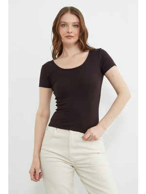 FullaModa Basic U Yaka Crop Tişört