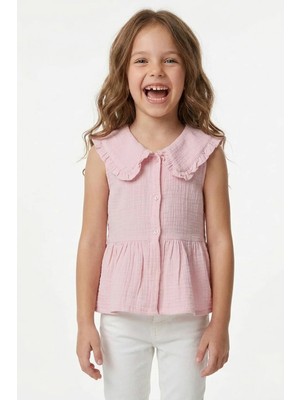 FullaModa Fırfırlı Bebe Yaka Müslin Kumaş Kız Çocuk Gömlek