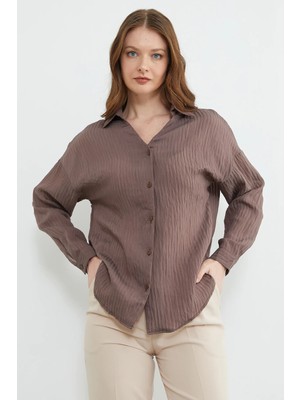 FullaModa Çizgili Jakarlı Salaş Gömlek