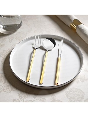 Nehir Altın Sade 12 Kişilik 84 Parça Paslanmaz Çelik Çatal Kaşık Bıçak Takımı Modern Tasarım