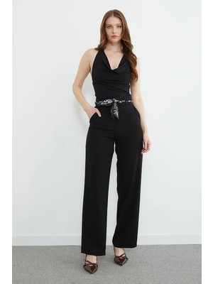 FullaModa Kemer Detaylı Yüksek Bel Palazzo Pantolon