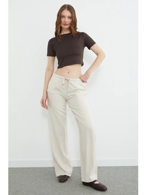 FullaModa Beli Bağlamalı Tencel Kumaş Palazzo Pantolon