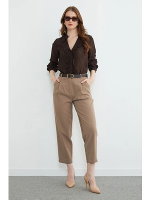 FullaModa Kemer Detaylı Pileli Cepli Pantolon