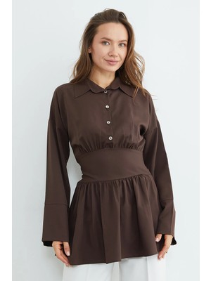 FullaModa Fullamodest Kuşaklı Yarım Düğmeli Gömlek