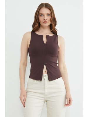 FullaModa Basic Çift Fermuarlı Bluz