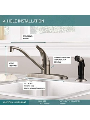 Yan Püskürtücülü Tek Saplı Mutfak Lavabo Bataryası, Paslanmaz P115LF-SS