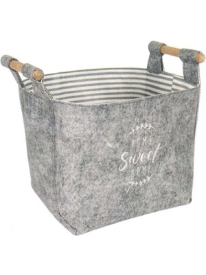 Buti Keçe Tahta Saplı Düzenleyici Sepet - Çok Amaçlı Saklama Organizer Kutu Mini Gri