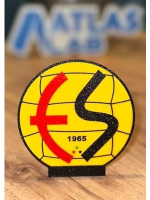 Eskişehir - Eskişehirspor 3D Baskı Logo – Masaüstü Dekoratif Stand - Kırmızı Siyah Taraftar Hediyelik Ürün