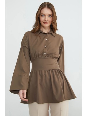 FullaModa Fullamodest Kuşaklı Yarım Düğmeli Gömlek