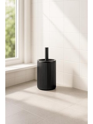 Serisi Siyah Banyo Seti, 2 Parça Akrilik Silindir 5 Litre Çöp Kovası ve Tuvalet Fırçası Takımı Siyah