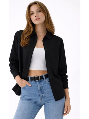 Marsilyan Kadın Uzun Kollu Gömlek Düğmeli Klasik Yaka Günlük ve Ofis Şıklığına Uygun - Siyah