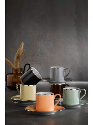 Porselen Rüya Renkli 6 Kişilik 12 Parça Kahve Fincan Takımı, 90 ml