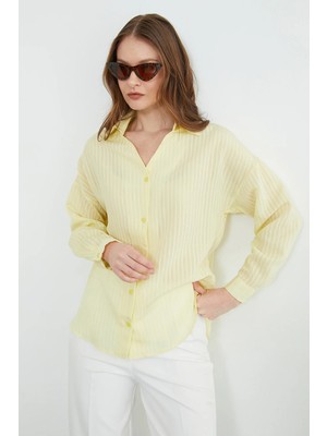 FullaModa Çizgili Jakarlı Salaş Gömlek