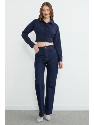 FullaModa Yüksek Bel  Kesik Paça Jean