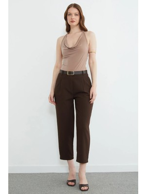 FullaModa Kemer Detaylı Pileli Cepli Pantolon