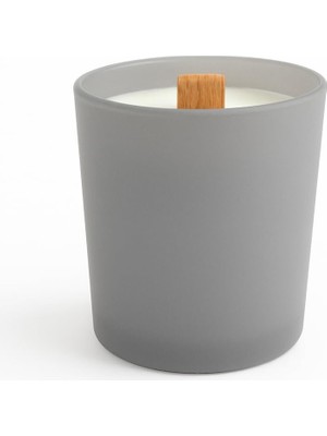 Dekoratif Paçuli Yasemin Portakal Kokulu Ahşap Fitil Doğal Mum 280 ml Kutulu Hediyelik Gri Renkli Bardak Mum
