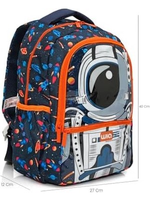 Wia Astronot Baskılı Erkek Çocuk Üçlü Çanta Seti - Lacivert