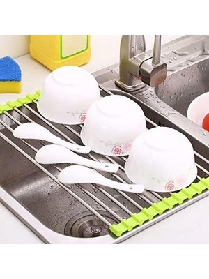 Evye Üstü Katlanır Paslanmaz Çelik Pratik Sebze Meyve Bulaşık Kurutma Süzgeci