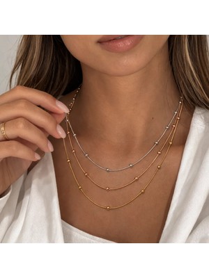 Sjour 3lü Birleşik Dorika Toplu Kadın Kolye 14k Kaplamalı Havuza, Denize Dayanıklı Renkli 3 Yıl Garantili