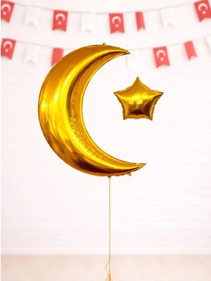 Parti Adresi Ay Yıldız Gold Folyo Balon – Milli Bayram Dekorasyonu Altın