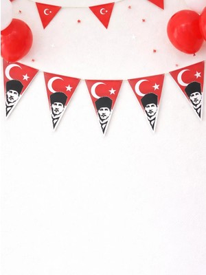 Parti Adresi Atatürk Baskılı Üçgen Flama Bayrak  – Sınıf Okul Milli Bayram Dekoru