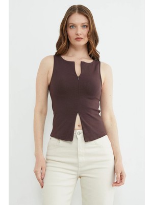 FullaModa Basic Çift Fermuarlı Bluz