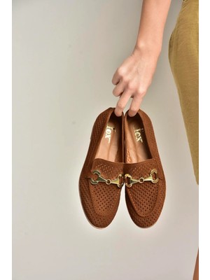 Fox Shoes Y291262402 Taba Süet Toka Detaylı Kadın Babet