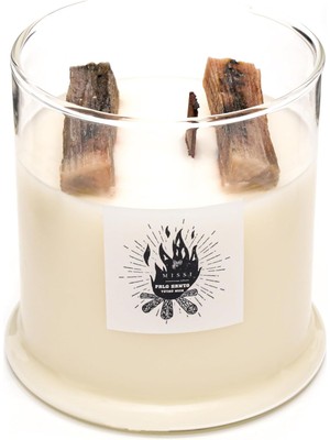 Büyük Üfleme Cam Ahşap Fitilli Palo Santo Vegan Mum (380 Gr)
