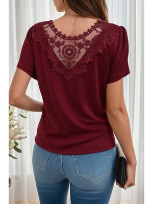 Gökyüzü Moda Kadın Kısa Kollu V Yakalı Viskon Bluz