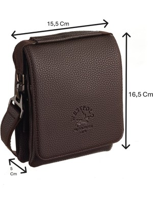 Westpolo Vegan Deri Omuz Askılı Fermuarlı ve Mıknatıslı Erkek Postacı Çantası - Kahverengi