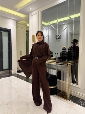 Sidelya Concept Kadın Uzun Kollu Şal Detaylı Bluz ve Pantolon Kemer Dahil Ikili Takım