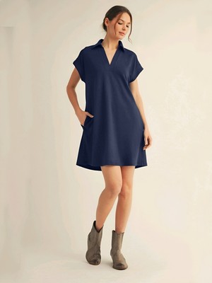 Modamorfo Gömlek Yaka Cepli Süprem Penye Elbise -Laci