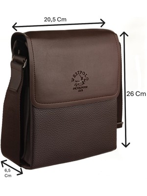 Westpolo Vegan Deri Şık ve Fonksiyonel Erkek Postacı Çanta - Kahverengi