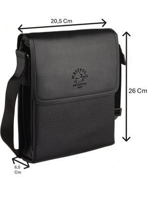 Westpolo Vegan Deri Şık ve Fonksiyonel Erkek Postacı Çanta - Siyah