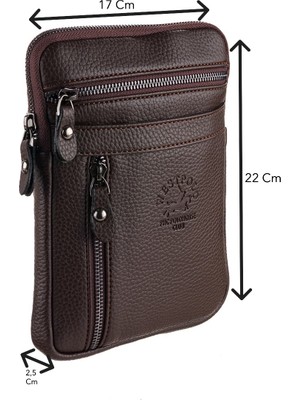 Westpolo Vegan Deri Fermuarlı Çok Bölmeli Askılı Erkek Mini Postacı Çantası - Kahverengi