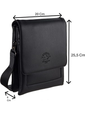 Westpolo Vegan Deri Omuz Askılı Fermuarlı ve Mıknatıslı Deri Erkek Postacı Çantası - Siyah