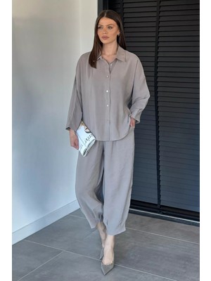 Gülseli Perry Kadın Oversize Gömlek Havuç Pantolon Ikili Takım P-00020706